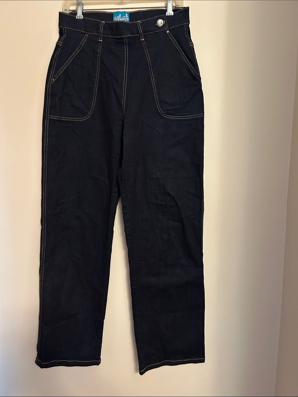 Hell Bunny Navy Relaxed Jeans with Contrast Stitching size L VG condition